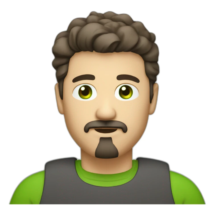 fat middle aged developer short dark brown graying hair goatee with green eyes sticker