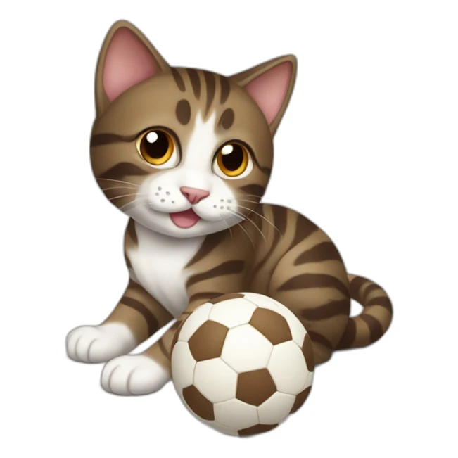 Dark brown and white Tabby Cat playing with a ball sticker
