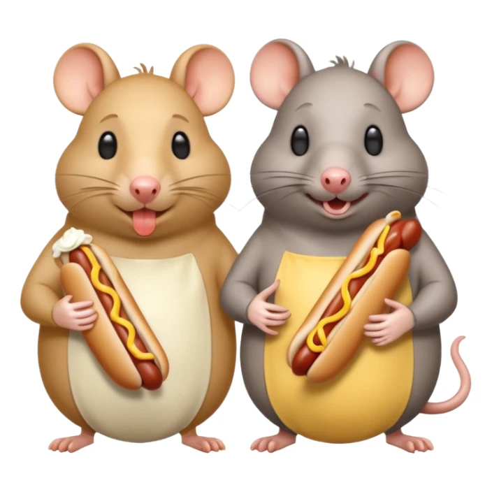 two fat gay anthropomorphic rats, both eating the same mayo-covered hot dog sticker