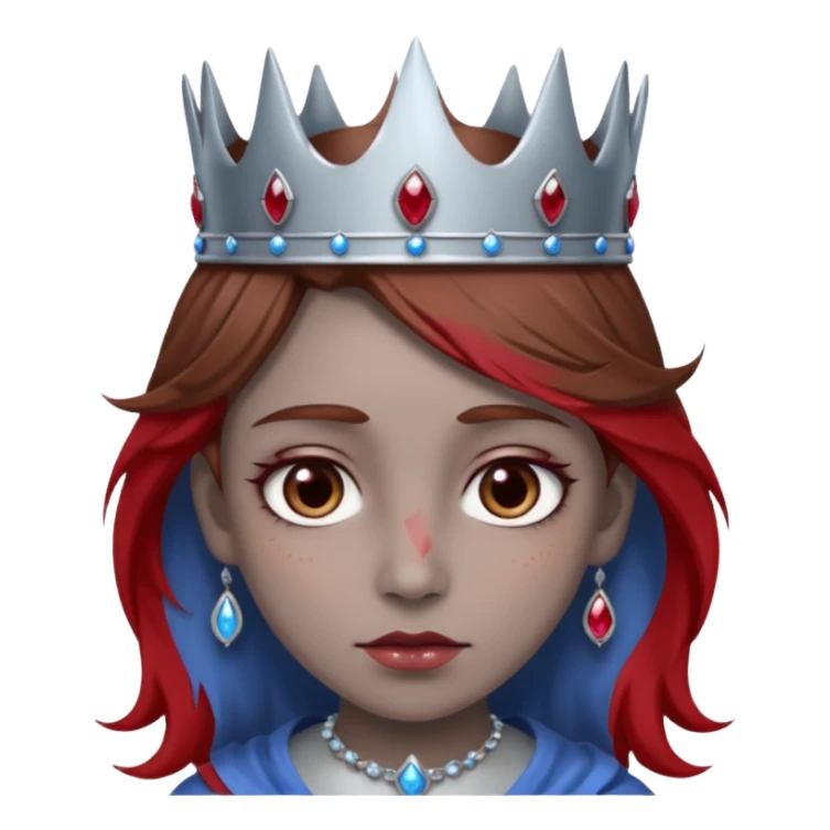 grey head with right eye blue and left eye red. he has messy brown hair and a silver crown with rubies on it sticker