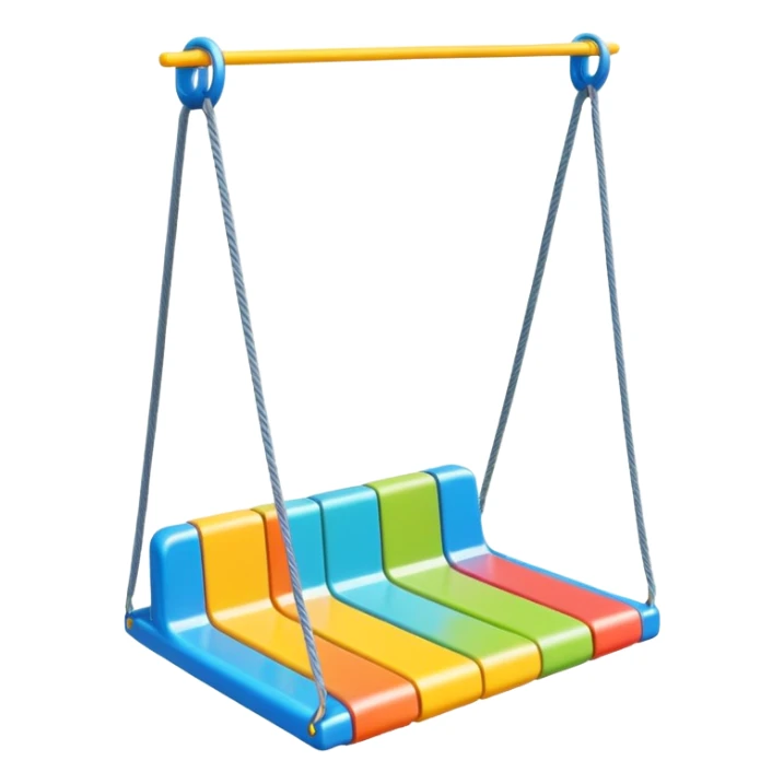 a colorful plastic swing with a safety bar in front, hanging from two ropes, glossy surface and soft shadows sticker