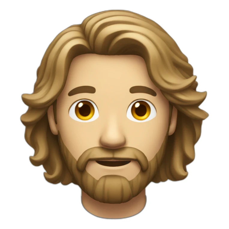 Man with long hair and beard behind a camera sticker