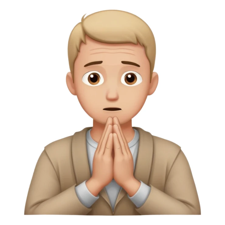 anxious man with hands clasped together in prayer position with worried expression sticker