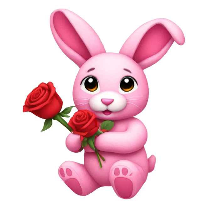 pink plushie bunny holding red rose sticker