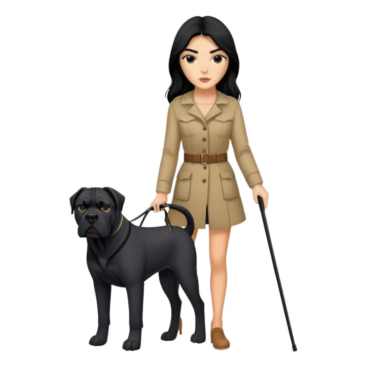 Kendall Jenner with long black hair holding a black Cane Corso dog sticker