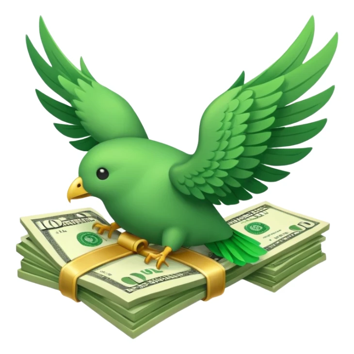 un fajo de dólares con alas volando sticker