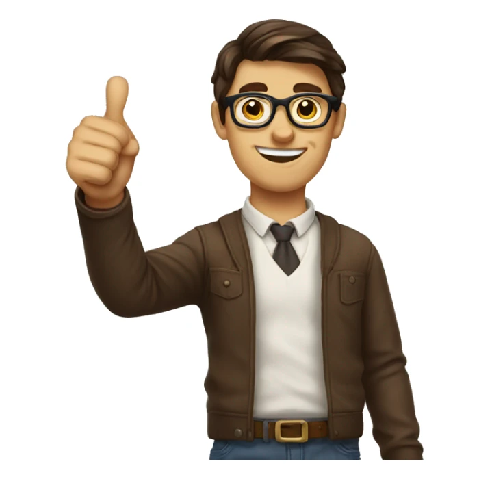 male nerd brown hair thumbs up sticker