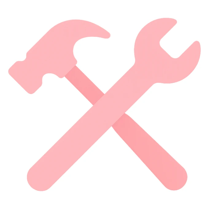 minimal monotone pink crossed hammer and wrench icon, soft and playful, simple clean shapes, slightly rounded, flat style, suitable for Notion workspace sticker