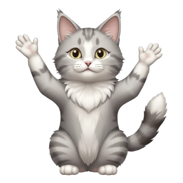 grey and white cat doing a big long stretch reaching up into the airwith arms together sticker