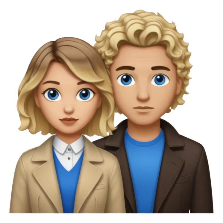 A light skinned gangster couple. She has short straight brown blonde balayage and long curls. He has brown hair and a fade haircut. Both blue eyes sticker