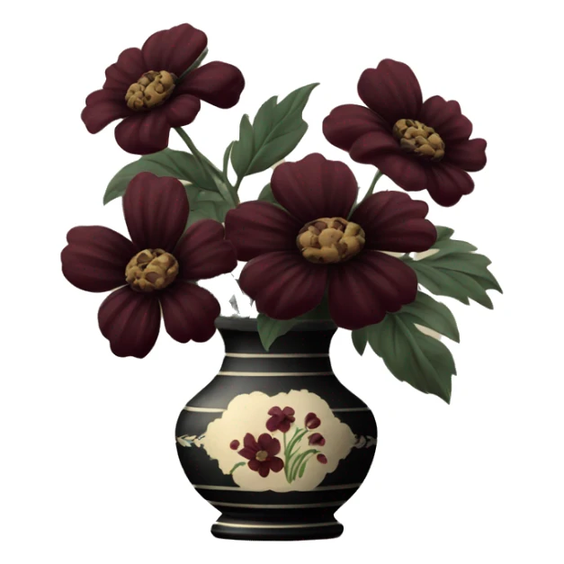 Vintage black and burgundy flowers in vase  sticker