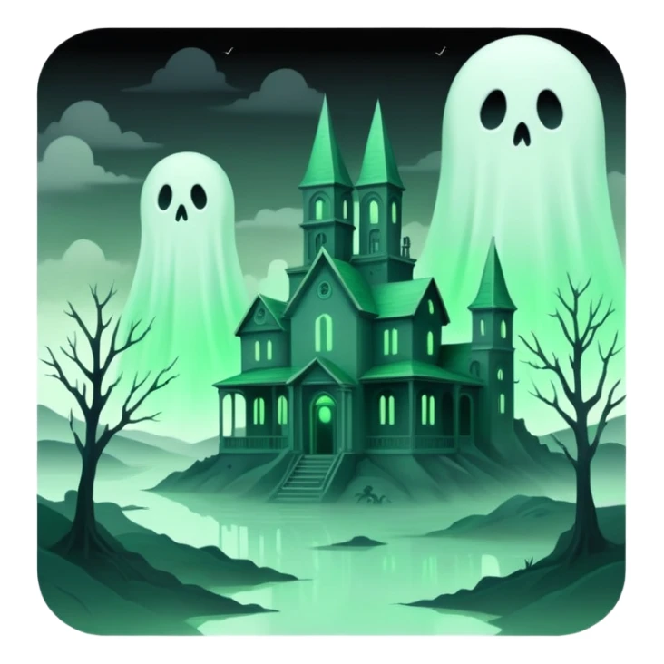 Ghostly Pastel Black Green White Spectral Gloomy Dusky Dystopian Apocalyptic Aesthetic Scenery Deco sticker