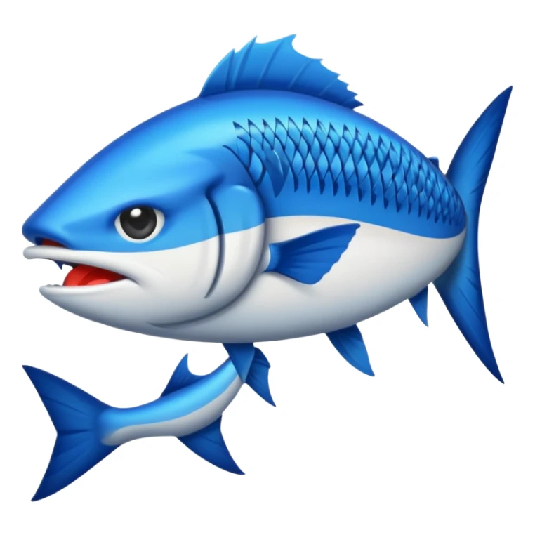Emoji de poisson barracuda stylisé, dessin cartoon, bleu avec lettres ‘BARRACUDA’ dans le corps, expression féroce.” sticker
