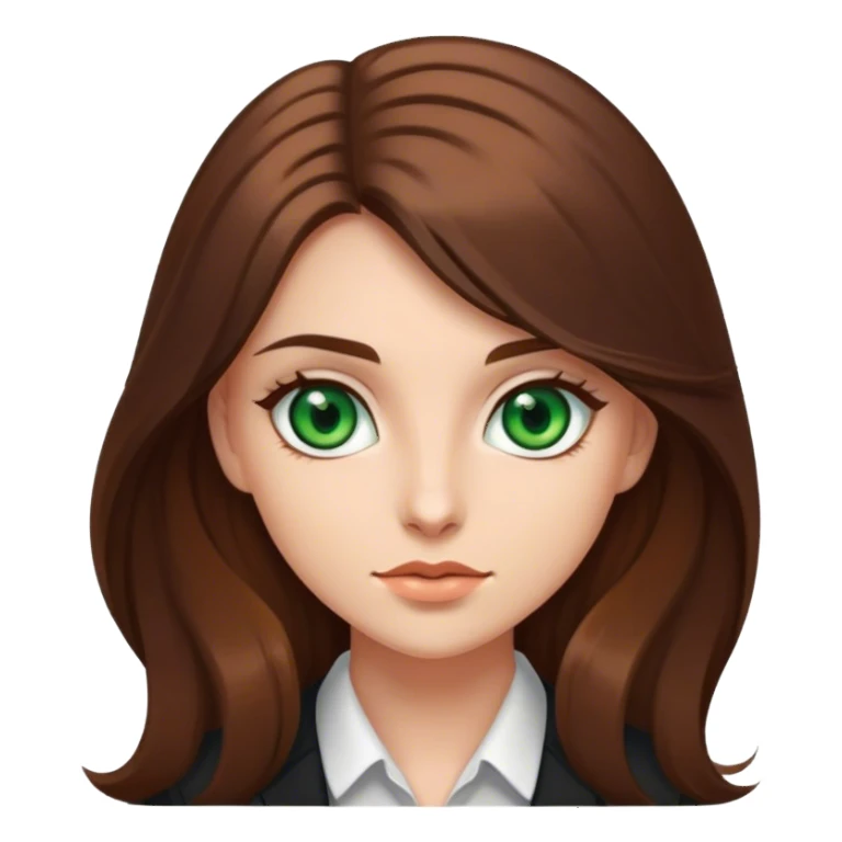 Business girl. With dark green eyes. With direct long brown hair sticker