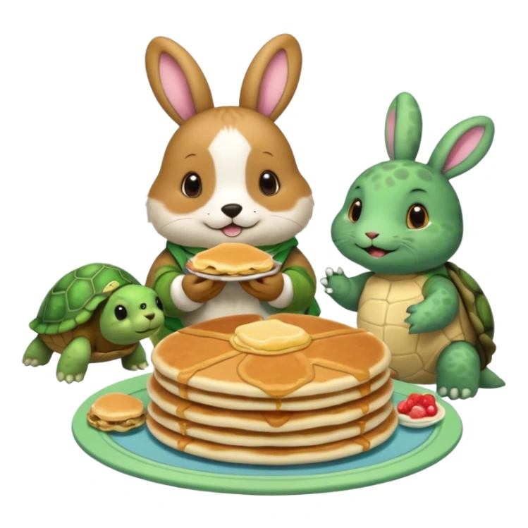 A seal, dog, bunny and turtle together eating pancakes sticker