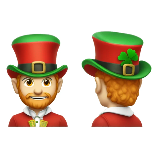 leprechaun with red clothes, red leprechaun hat and white collar sticker