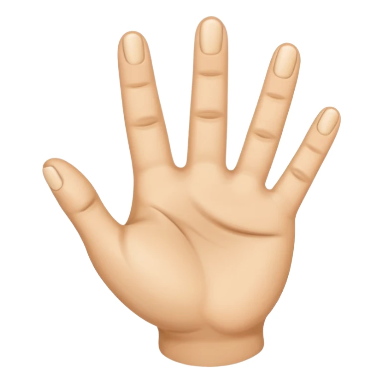 realistic emoji-style hand, all five fingers spread and pointing out at the viewer, similar to the Apple finger-pointing emoji, transparent background sticker