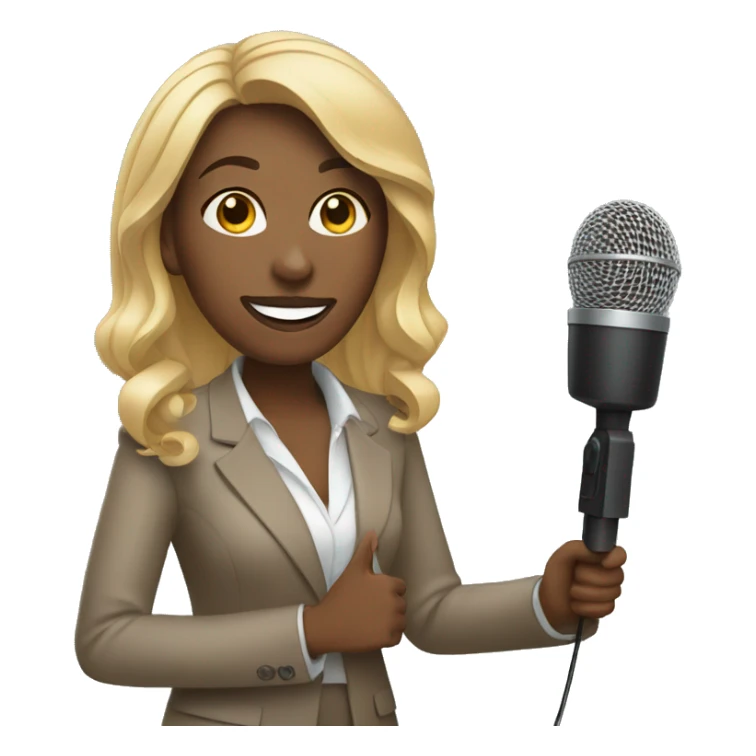 black woman news reporter with microphone sticker