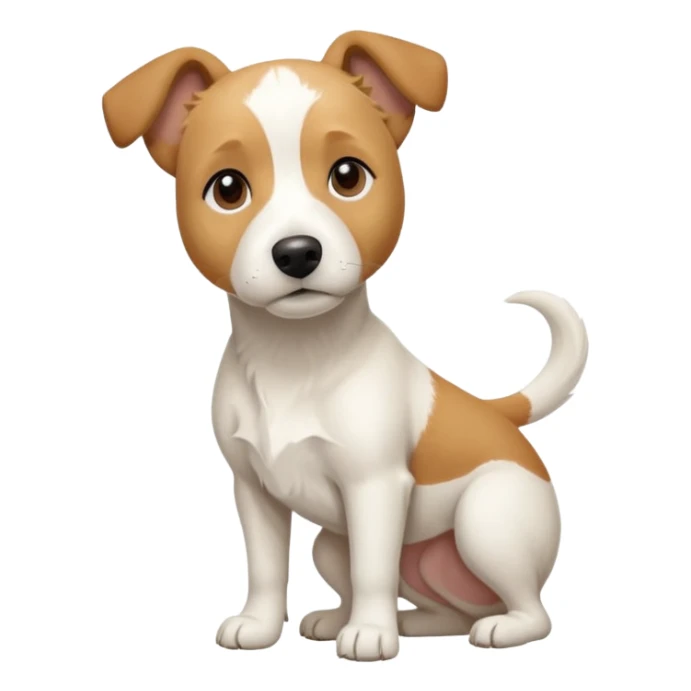 a full body facing front on of a buff white beagle cross jack russell terrier looking dog the size of a kelpie with light brown long ears resting on its face and a light brown patch above one eye and a large snout. the rest of the dog is completely white.  sticker