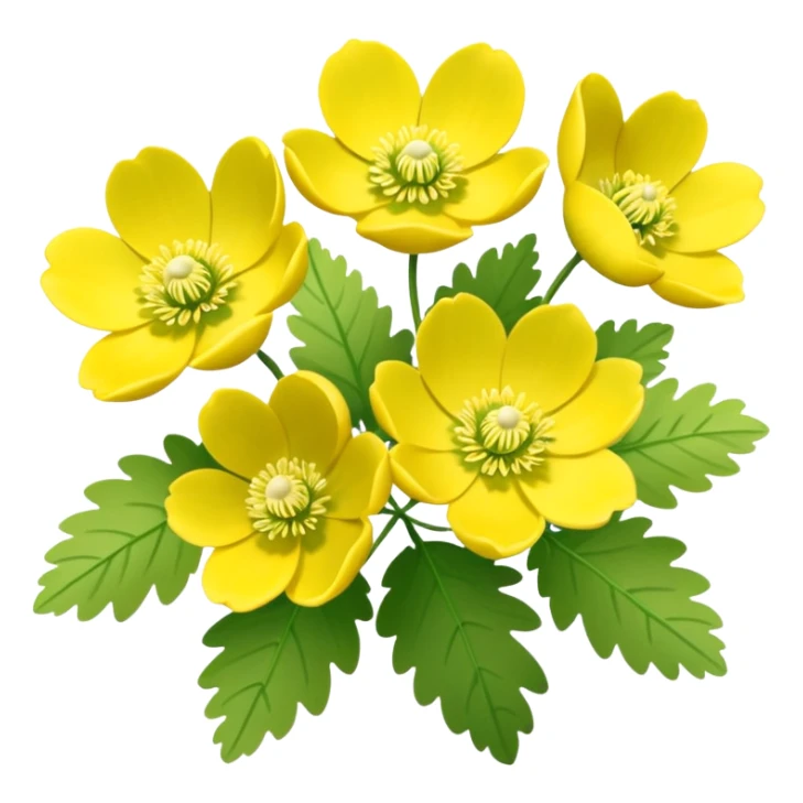 Yellow woodland anemone flowers with leafs sticker