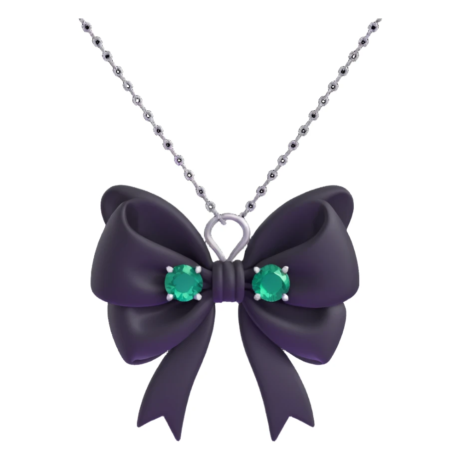 3D emoji gothic bow, black velvet, silver chain, deep emerald gemstone, ornate and dramatic sticker