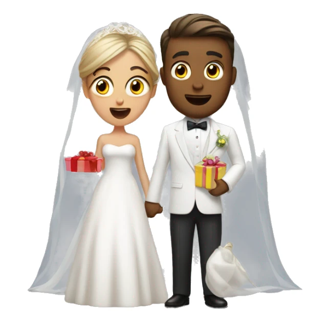 bride and groom shocked with gifts sticker