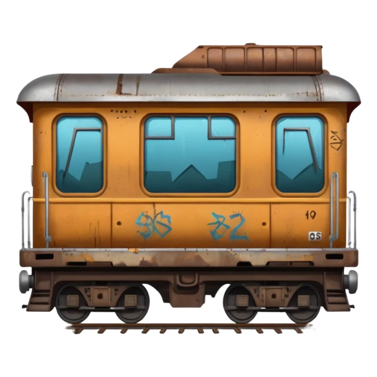 Train hood with boarded windows and broken glass and graffiti on it sticker