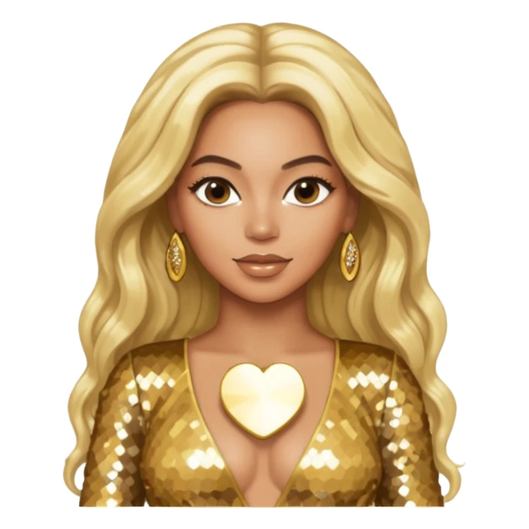 Beyonce long platinum blonde hair, gold outfit sticker