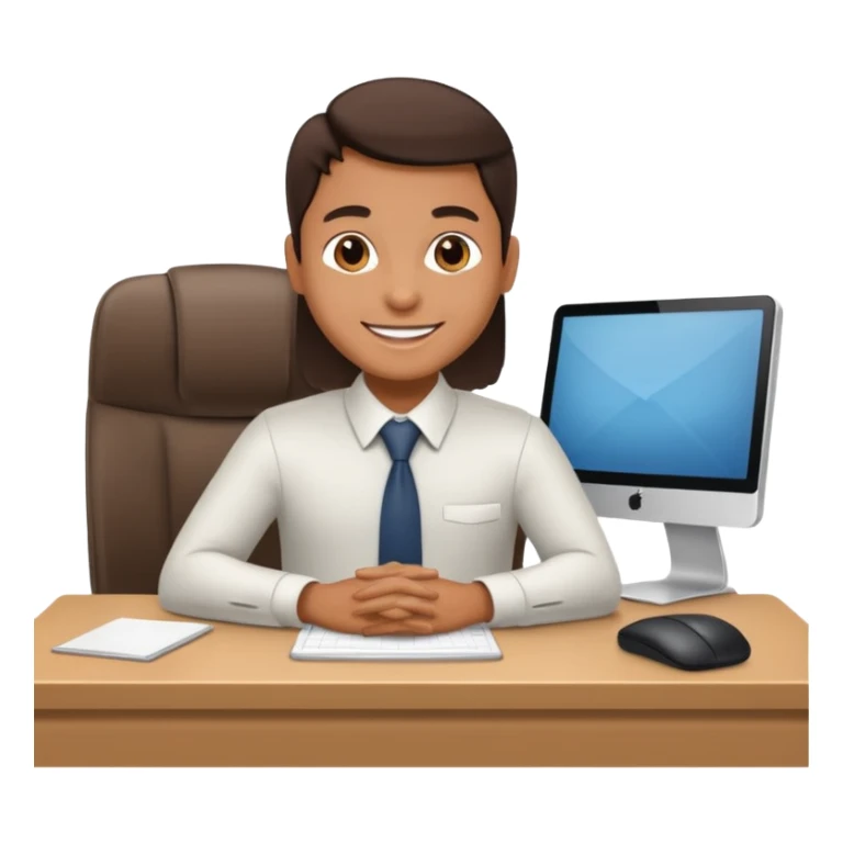 happy employee sitting at a desk sticker