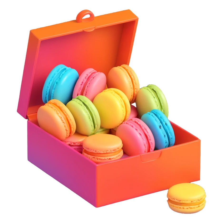 a box of macarons with rainbow colors, vibrant, glossy, playful and modern sticker