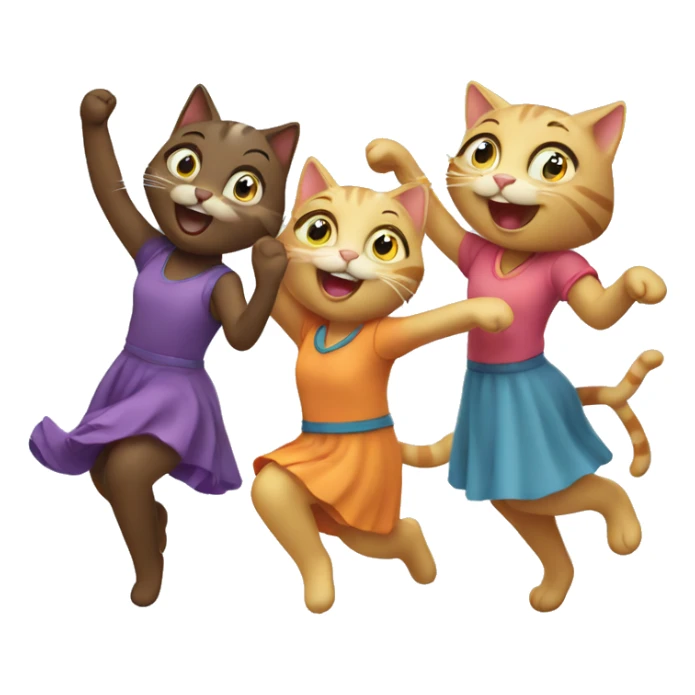 four happy girl cats dancing sticker