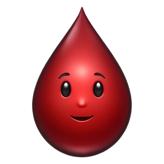 single blood drop emoji sculpted from dark liquid metal, glossy surface, dramatic reflections, futuristic minimal 3D style, isolated on white sticker