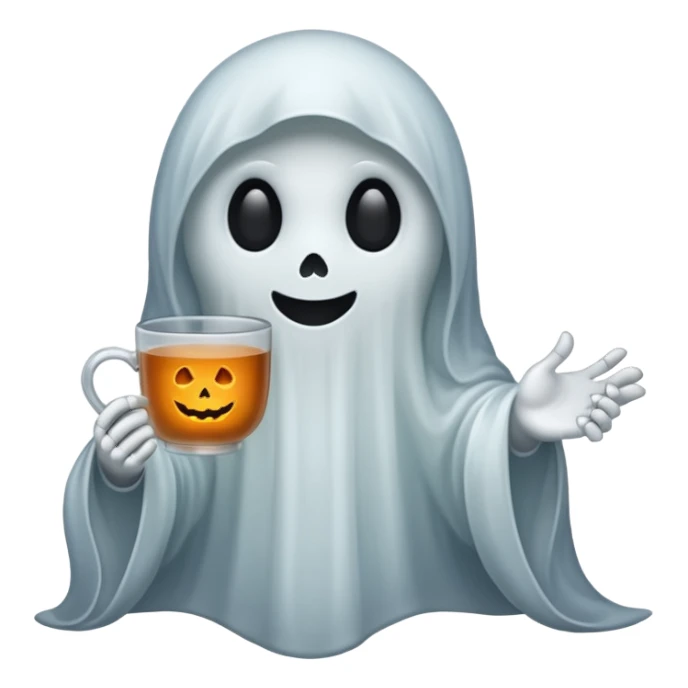  Spooky Ghost emoji holding a cup of tea sticker