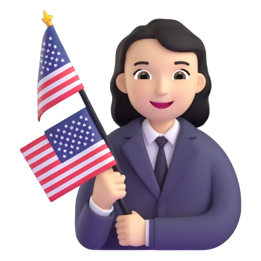 smiling person with American flag sticker