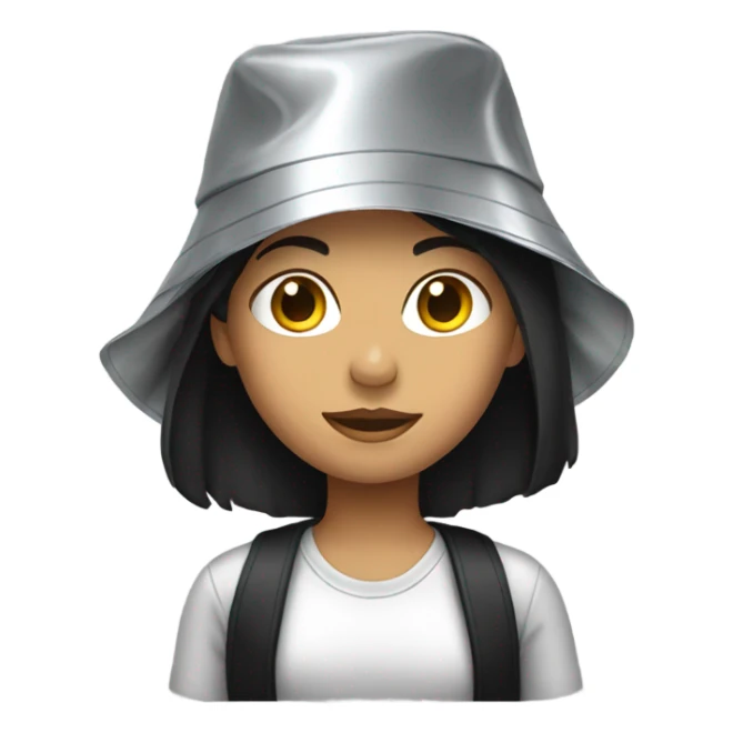 Girl with black hair wearing an aluminum foil hat sticker