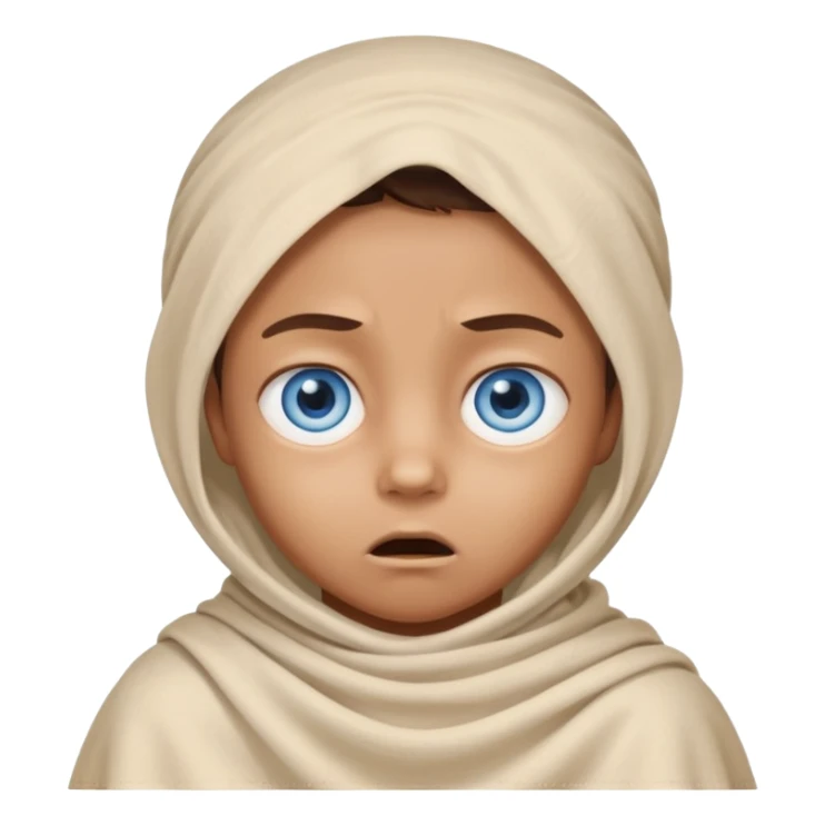 blue eyed desert child cowered with creme cloth sticker