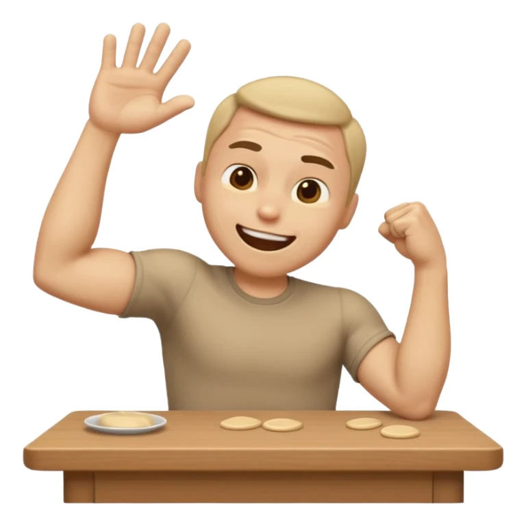 create a old style animated emoji with man leaning with forhead on left arm while hitting table repeatedly with right hand fist while laughing really hard so body shaking sticker