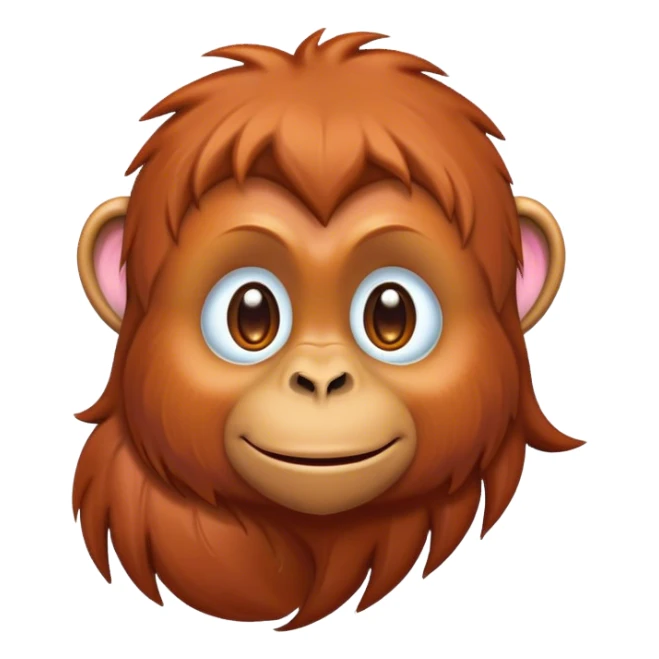 Cinematic Cute Orangutan Portrait Emoji, Head tilted playfully and inquisitively, with a gentle, expressive face accented by soft, flowing fur and round, sparkling eyes brimming with warmth, Simplified yet irresistibly adorable features, highly detailed, glowing with a warm, friendly glow, high shine, affectionate and lively, stylized with a touch of jungle whimsy, bright and endearing, soft glowing outline, capturing the essence of a mischievous yet loving orangutan that seems as if it could swing out of the screen into your arms! sticker
