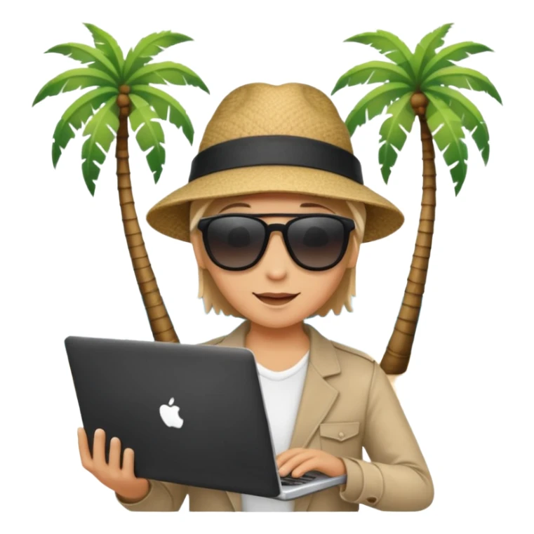  An open laptop on the beach. bildschirm ist schwarz und im hintergrund sind palmen, meer sticker