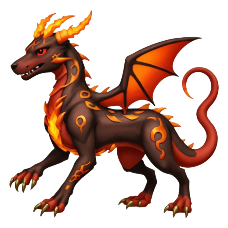Copper-Bronze Molten-Lava Glow-Cracked Fiery-Runed Draconic Mega-Houndoom-Garchomp-Zygarde-hybrid-creature (full body) sticker