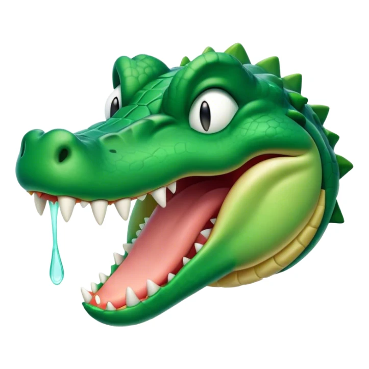 Cinematic Cute Yawning Crocodile Portrait Emoji, Head tilted slightly with a dramatic, wide-open yawn, showcasing a soft, textured emerald-green hide with slightly drooping jaws and half-closed eyes in drowsy contentment, Simplified yet irresistibly adorable features, highly detailed, glowing with a soft, cozy glow, high shine, relaxed yet expressive, stylized with a touch of reptilian whimsy, bright and endearing, soft glowing outline, capturing the essence of a sleepy yet affectionate crocodile, so drowsy it feels like it could stretch out of the screen and curl up for a nap! sticker
