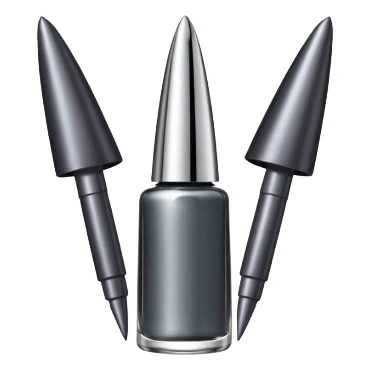Dark grey metallic   nail polish bottle with a tall pointy cap sticker