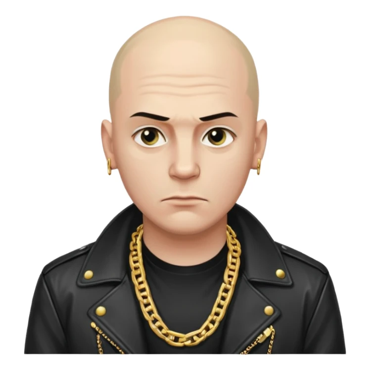 Bald Russian 1990s gangster emoji, leather jacket, , serious face sticker