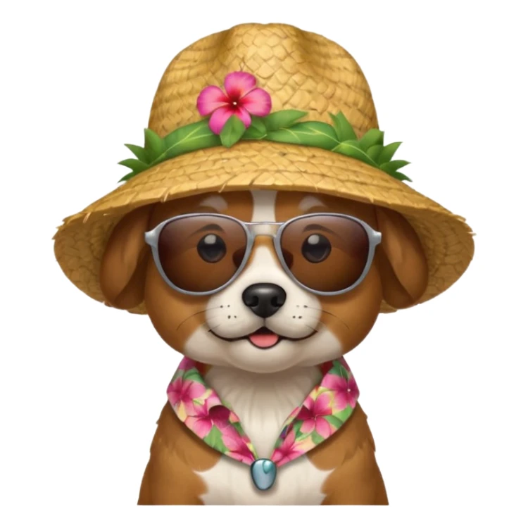 dog with sunglasses and straw hat, hawaii shirt sticker