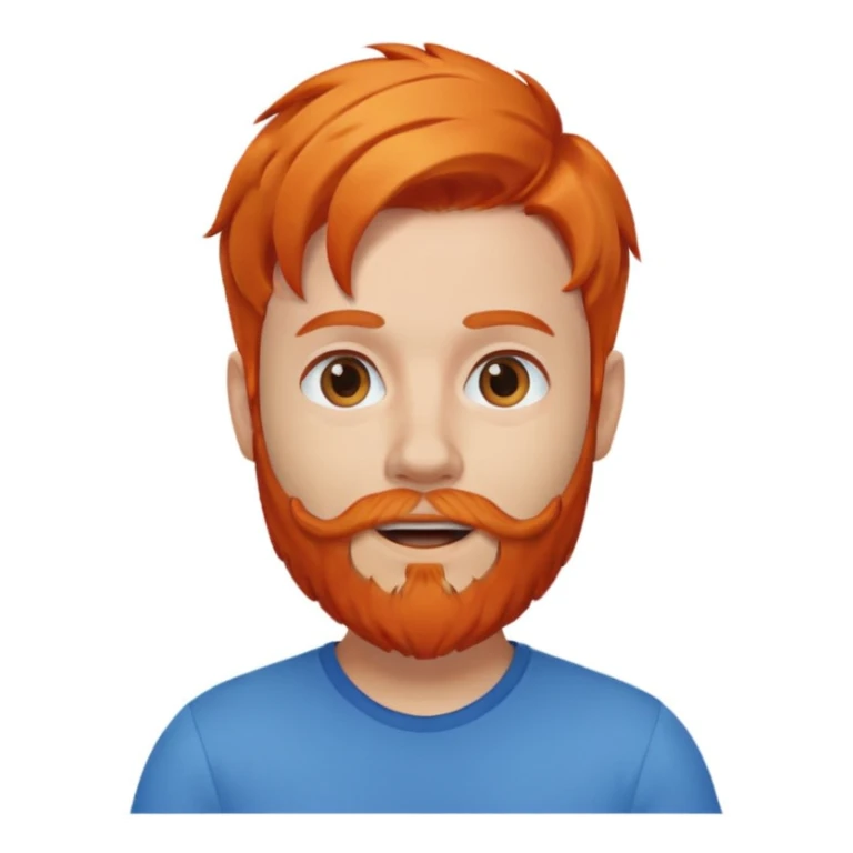 Memoji-style avatar, playful expression, orange hair and beard, blue background sticker