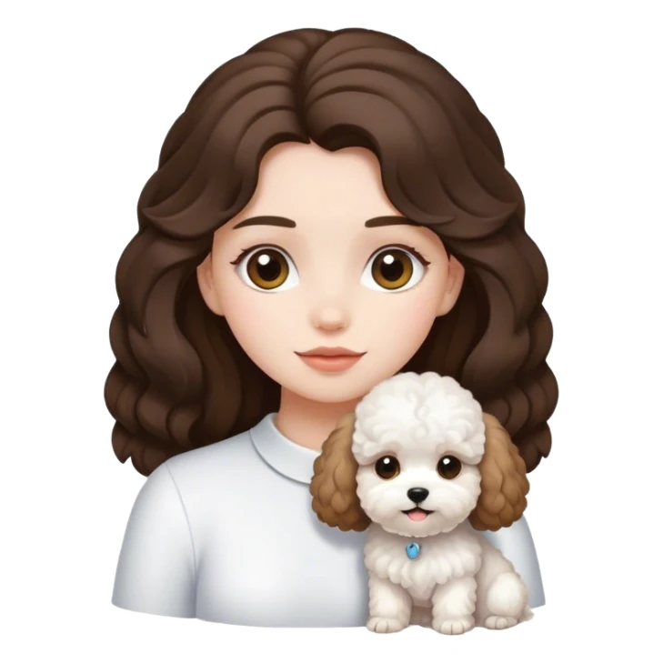 Brunette long haired girl with white maltipoo emoji sticker