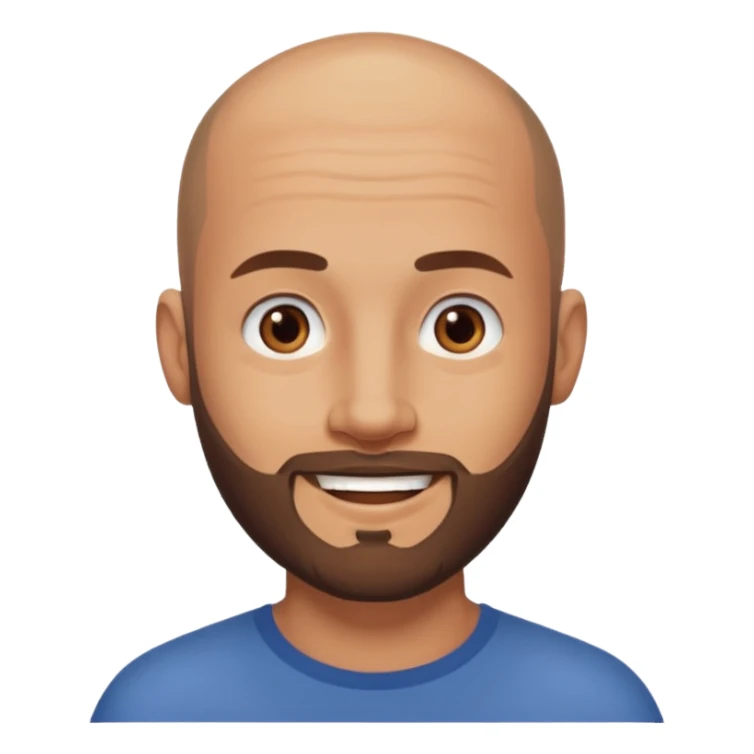 man, shaved head with stubbles, brown eyes, full beard, smiling sticker