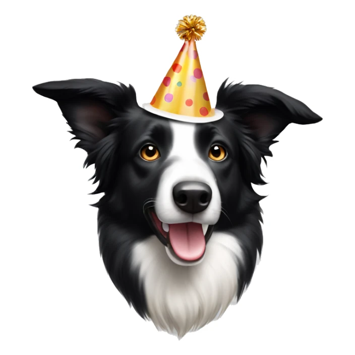 A black and white Border Collie with black spots wearing a party hat.   sticker