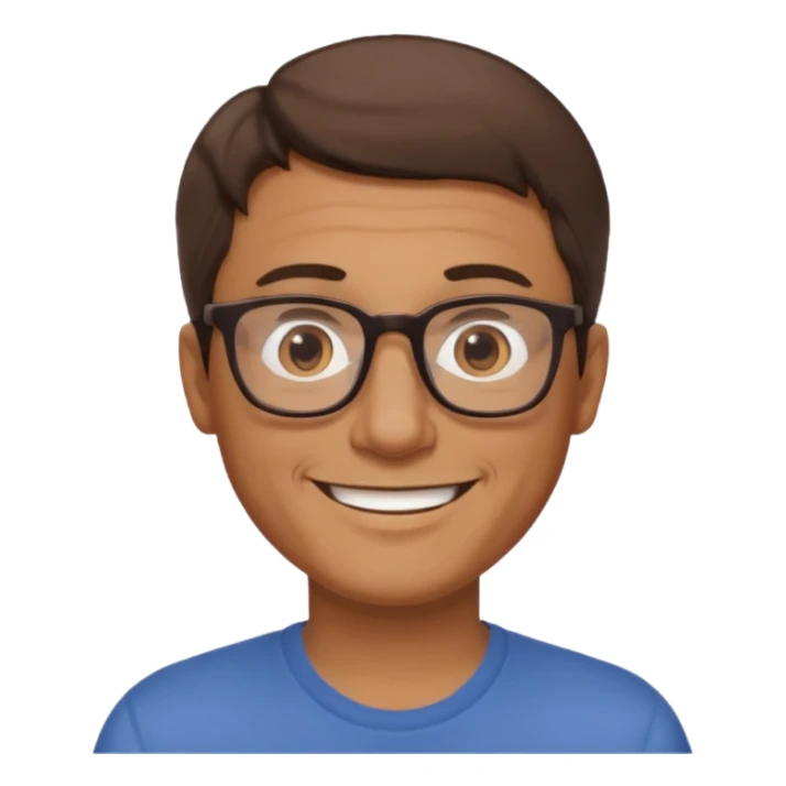 middle aged man, short brown hair, wearing glasses, friendly smile emoji sticker