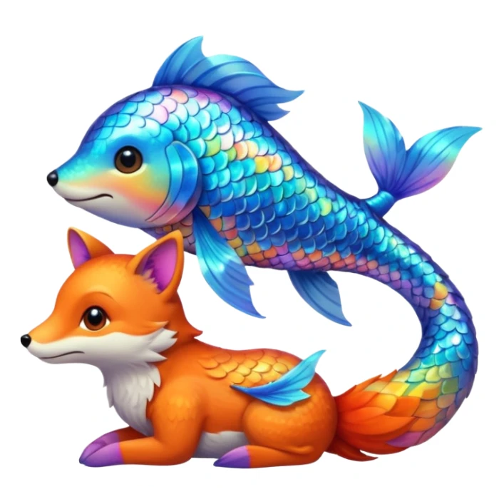 Make the rainbow fish glow a little larger, hugging or cuddling the fox sticker
